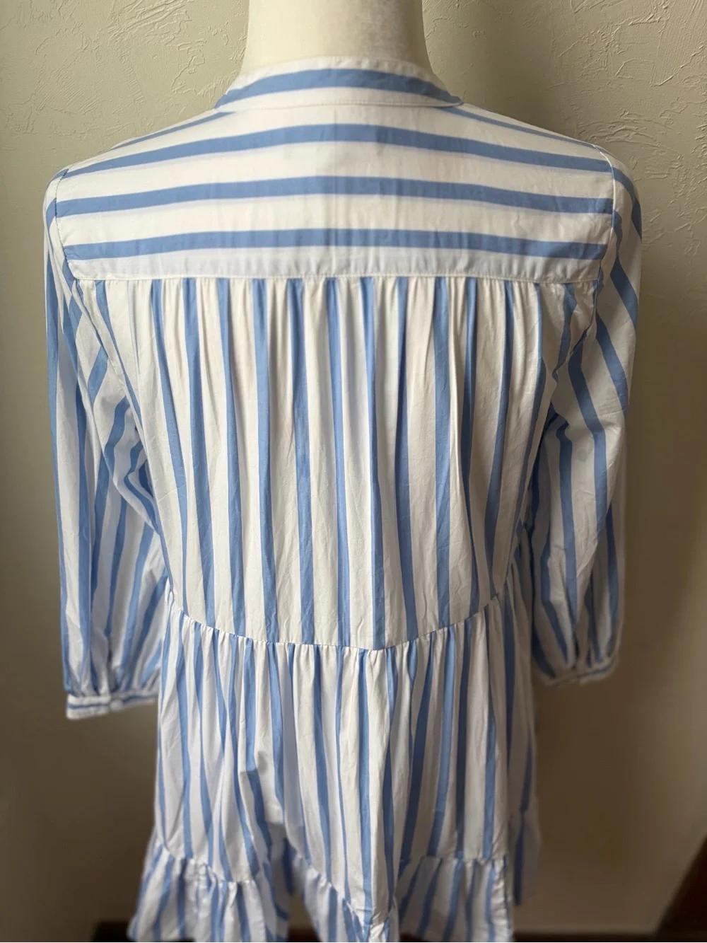 J. Crew Blue & White Striped Tiered V-Neck Mini Dress
